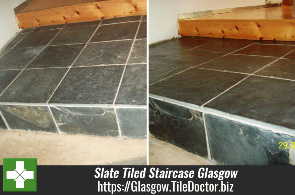 Slate Tiled Staircase Cleaned and Sealed in Glasgow