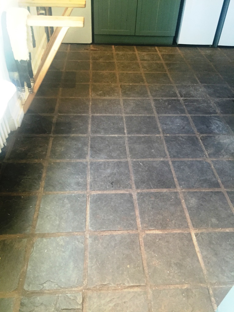 Slate Floor Before Cleaning in Lochwinnoch