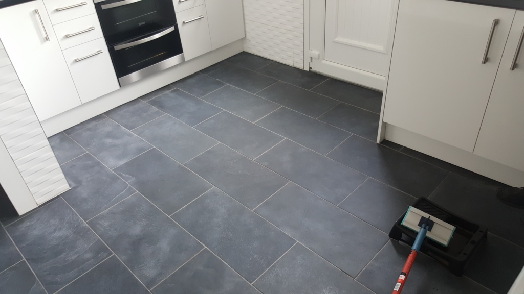 Putting the Colour back Into a Dull Slate Tiled Kitchen Floor Stone Cleaning and Polishing