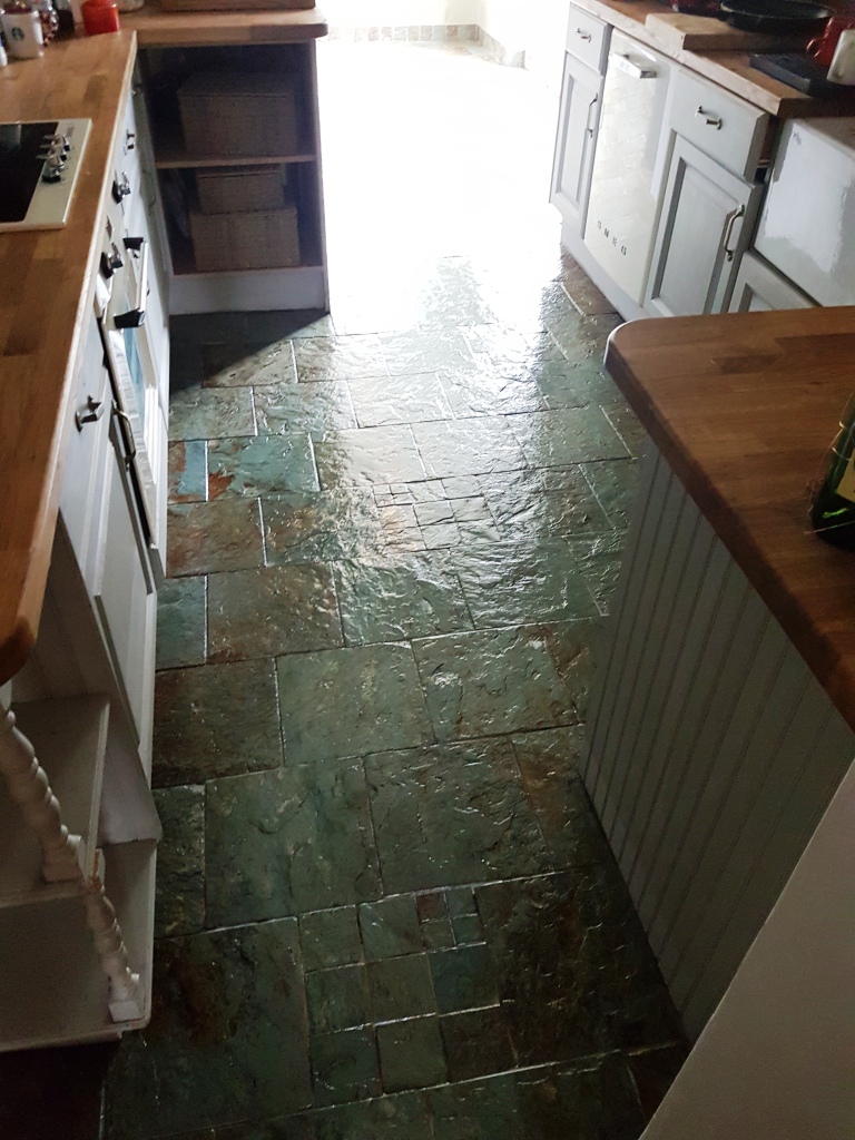 Slate kitchen floor after cleaning sealing Gateside