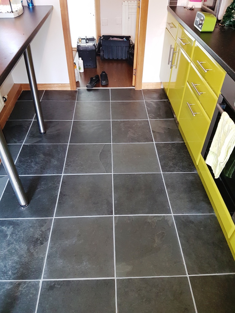 Slate floor tiles after grout colouring in Linwood