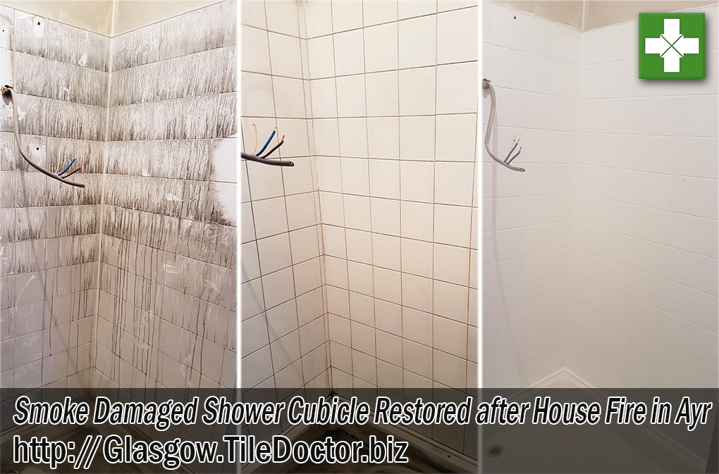Smoke Damaged Shower Cubicle Before and After Renovation Ayr