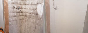 Smoke Damanged Shower Tiles Before and After Restoration Ayr