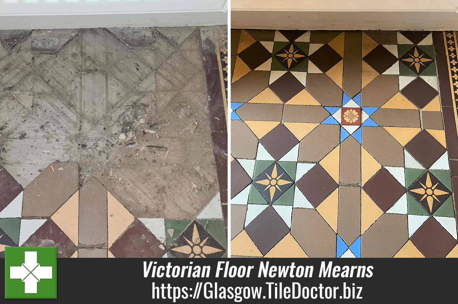 Victorian Tiled Hallway Floor Fully Restored in Newton Mearns, Glasgow