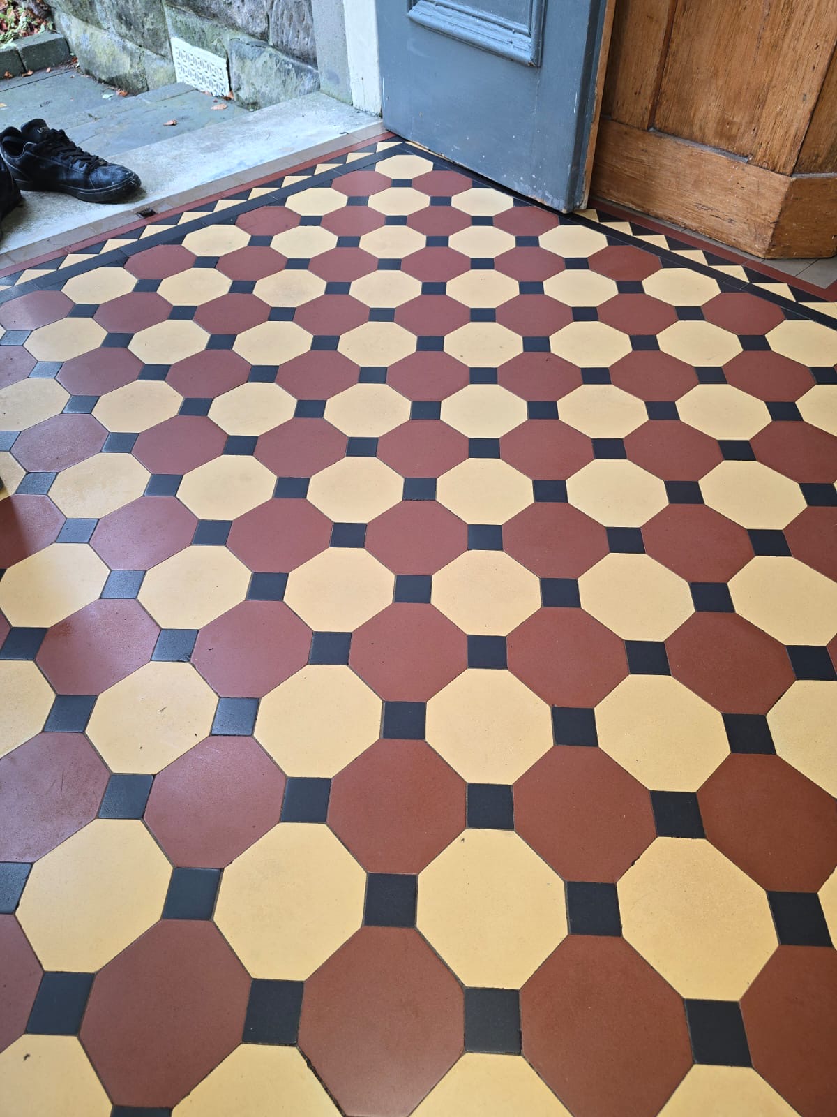 Octagonal Encaustic tiled Victorian Floor After Cleaning Sealing Milngavie