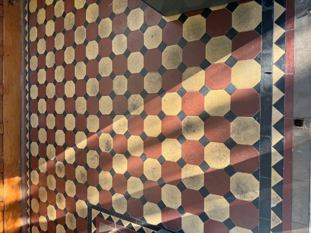 Octagonal Encaustic tiled Victorian Floor Before Cleaning Milngavie